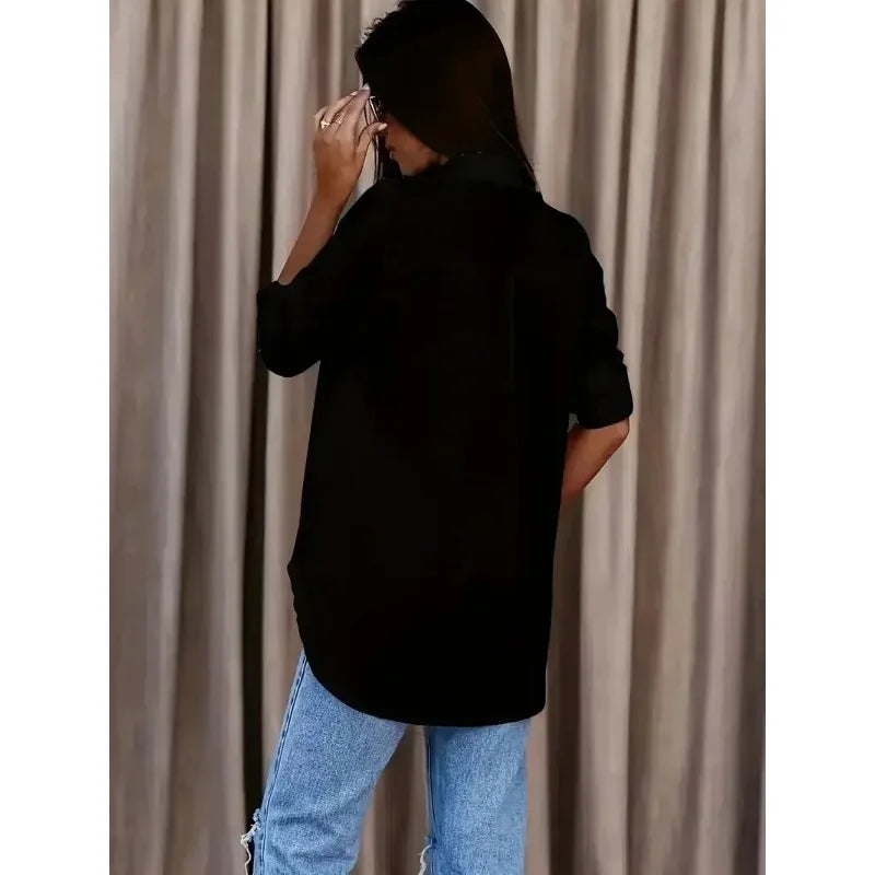 Women's  Plus Size Formal Shirt Plain Long Sleeve Turn DownCollar Button Up Workwear Shirt