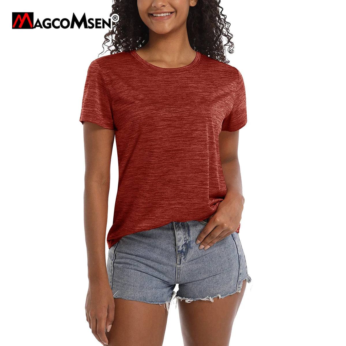 MAGCOMSEN Women's T-Shirts Casual Crewneck Short Sleeve Quick Dry Shirts Lightweight Performance Tees Hiking Gym Workout Tops