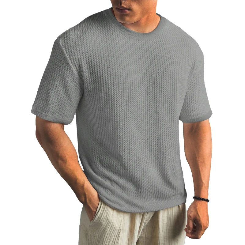Solid Color Waffle T-shirts for Men Casual Brand Quality Short-sleeved Men's Tees New Summer Fashion Designer Tops Male