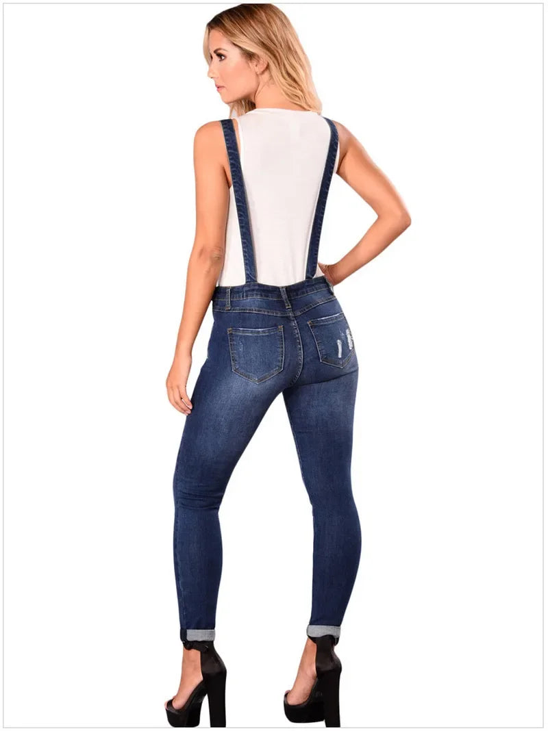Summer Denim Jumpsuit Women Overall Rompers Jeans Pants Casual Hole Trousers Female High Waist Slim Denim Jeans Pencil Pants