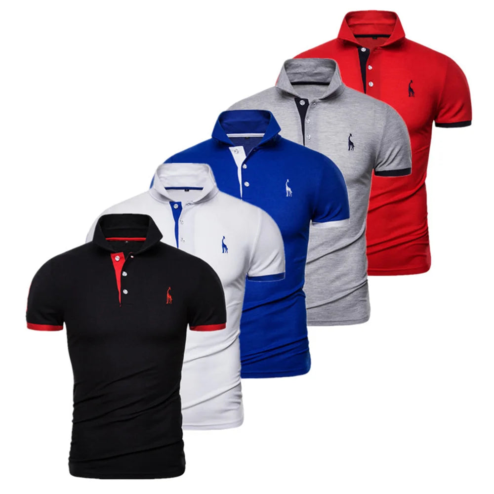 Dropshipping 5 Sets Polo Giraffe Shirt Men Quality Embroidery Summer Short Sleeve Polo Casual Business Social Mens Polos BR Size