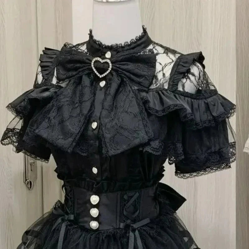 2025 New Summer Kawaii Short Sleeved Blouse Japanese Lolita Cute Sweet Versatile Thin Blusas Women Shirt Princess Party Vestidos
