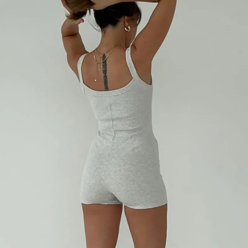 Hirigin Women's Casual Bodycon Sleeveless Romper Solid Color Ribbed Sleeveless U-Neck Short Slim Yoga Sport Wokout Jumpsuit