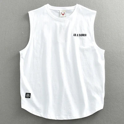 Summer New American Retro Sleeveless O-neck Letter Embroidery T-shirt Men's Fashion 100% Cotton Washed Casual Sports Vest Tops