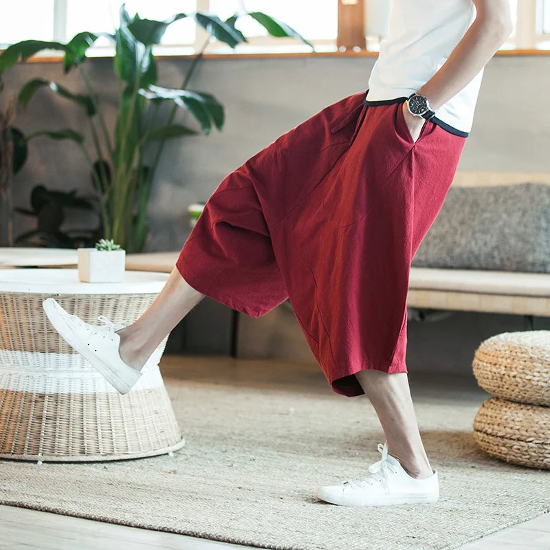 Dropshipping Men Harajuku Harem Pants 2025 Mens Summer Cotton Linen Joggers Pants Male Vintage Korean Style Sweatpants Fashions