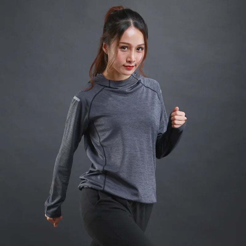 Women's Jacket Hoodies Long Sleeve T-shirts Running Training Clothes Quick Dry Breathable Sports T Shirt For Women