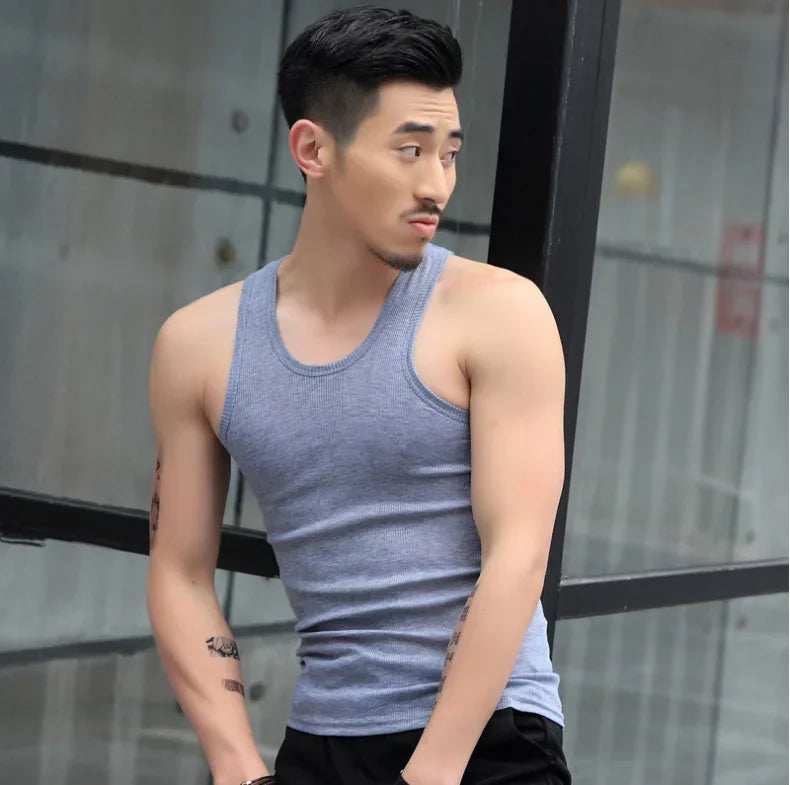 Hot Sale Cotton Mens Sleeveless Tank Top Solid Men's Underwear Muscle Vest Undershirts O-neck Gymclothing Tees Whorl Tops Men