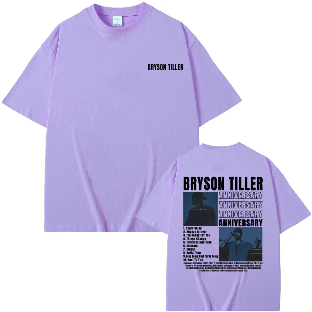 Rapper Bryson Tiller ANNIVERSARY Graphic Print T-shirts Men Women Hip Hop Vintage Oversized Tshirt Men's Casual Pure Cotton Tees