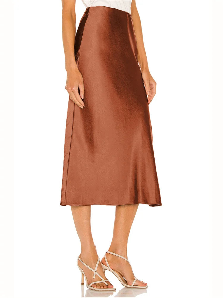 Tossy Summer High Waist Satin Midi Skirt For Women Side Split Slim Patchwork Casual Streetwear Elegant Female Fashion Midi Skirt