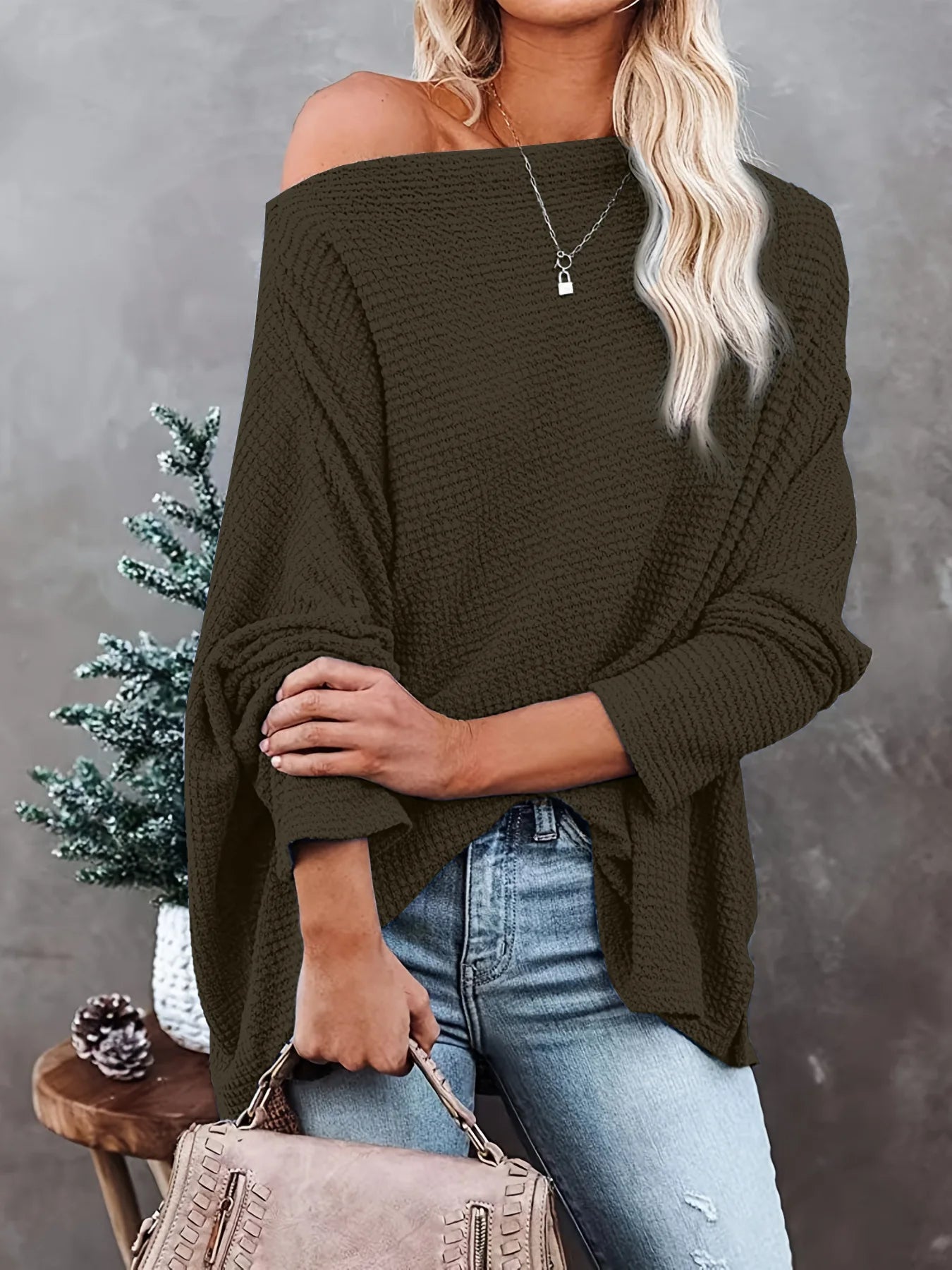 Women's Knitted Top Waffle Shoulder 2024 New Autumn Amazon Europe and America Cross border Women's Regular Top