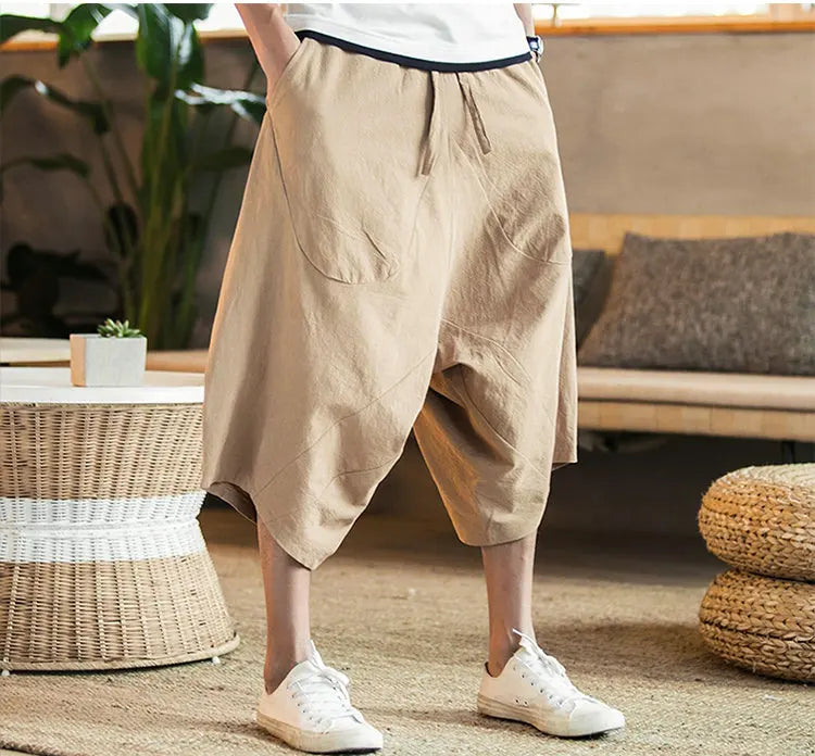 Dropshipping Men Harajuku Harem Pants 2025 Mens Summer Cotton Linen Joggers Pants Male Vintage Korean Style Sweatpants Fashions