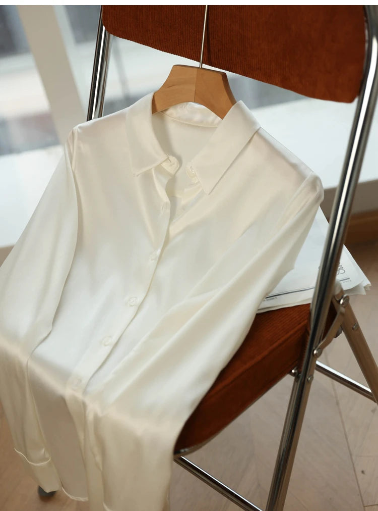 Satin Women's Shirt Blouses for Women Fashion 2025 Korean Style Womens Tops Luxury White Shirt Women OL Loose New Women Clothing