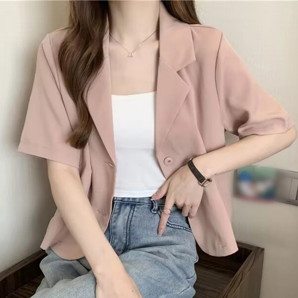 Summer Blazers Women Simple Leisure Loose Korean Style Youth Single Breasted Ladies Temperament Simple Fashion Classic