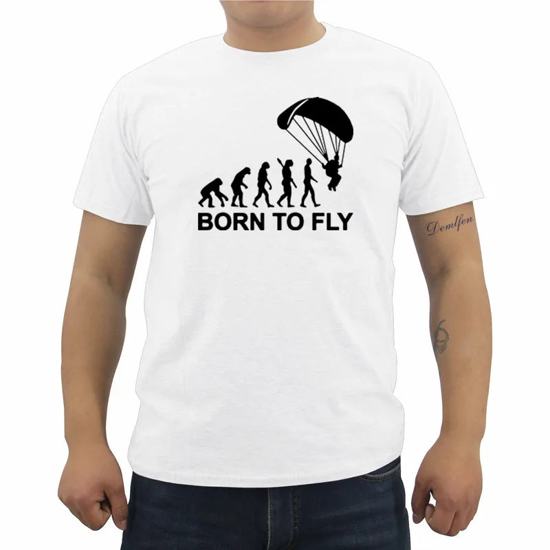 New Fashion Summer Born To Fly Evolution Of Paragliding Paragliders T Shirt Mens Short Sleeve Cotton T-shirt Hip Hop Tees Tops