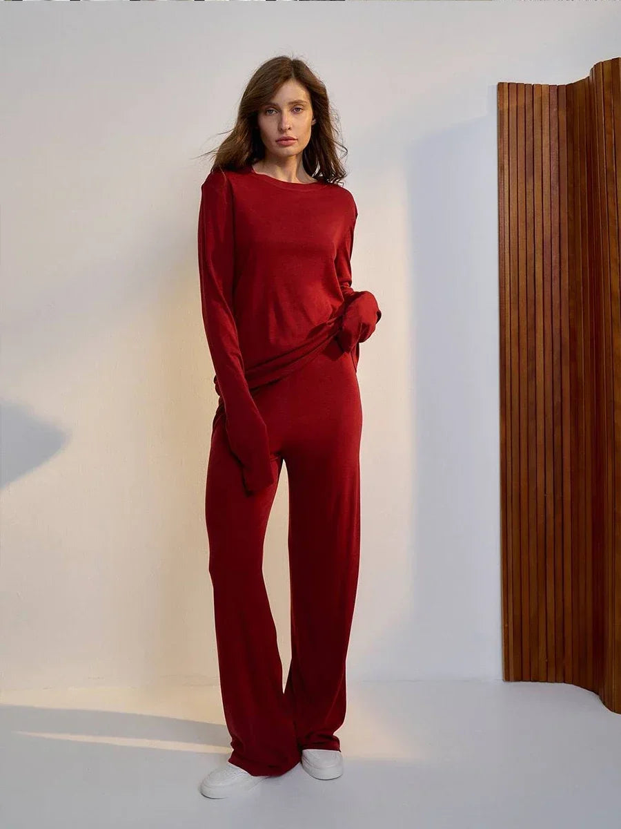 Hirsionsan Modal Soft Loose Sets Women 2025 Casual Two Pieces Long Sleeve T Shirts and High Waist Dresses Outfits Tracksuit