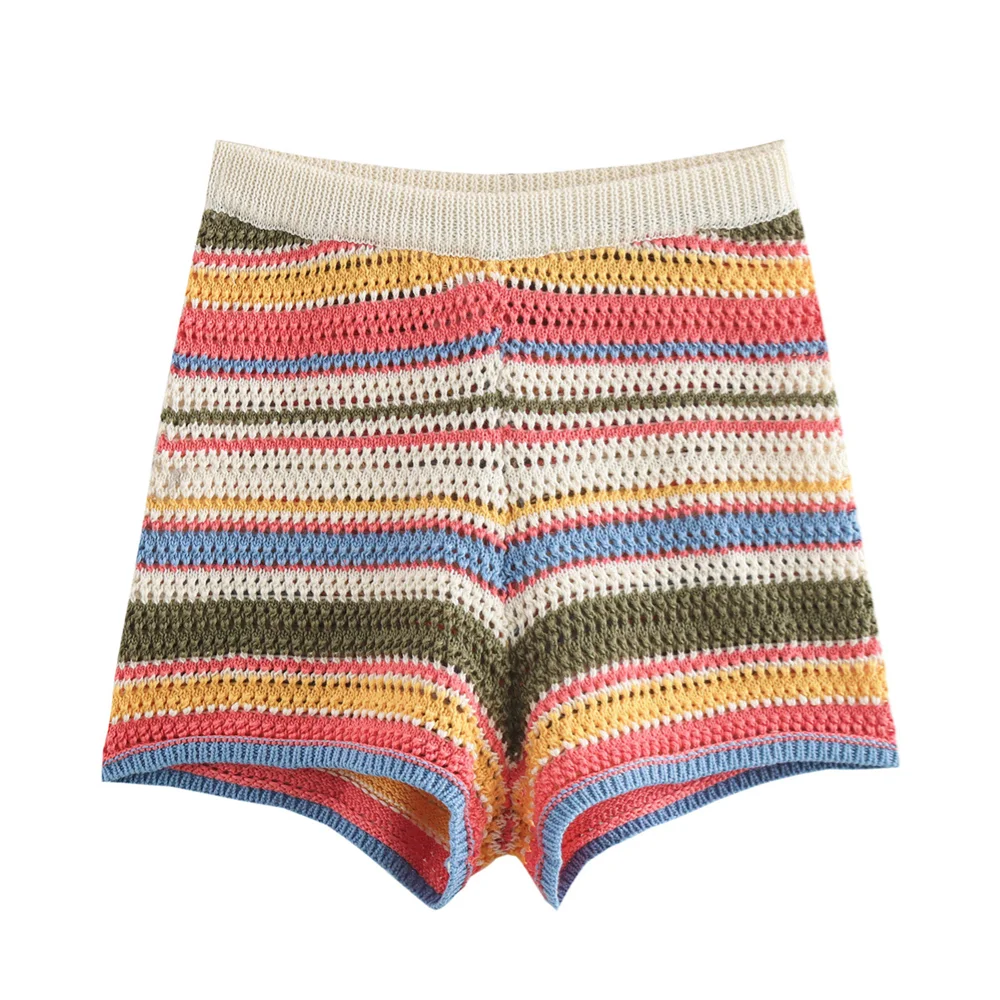 PB&ZA2024 autumn new women's clothing fashion temperament slim fit casual POLO collar short knitted sweater striped shorts set