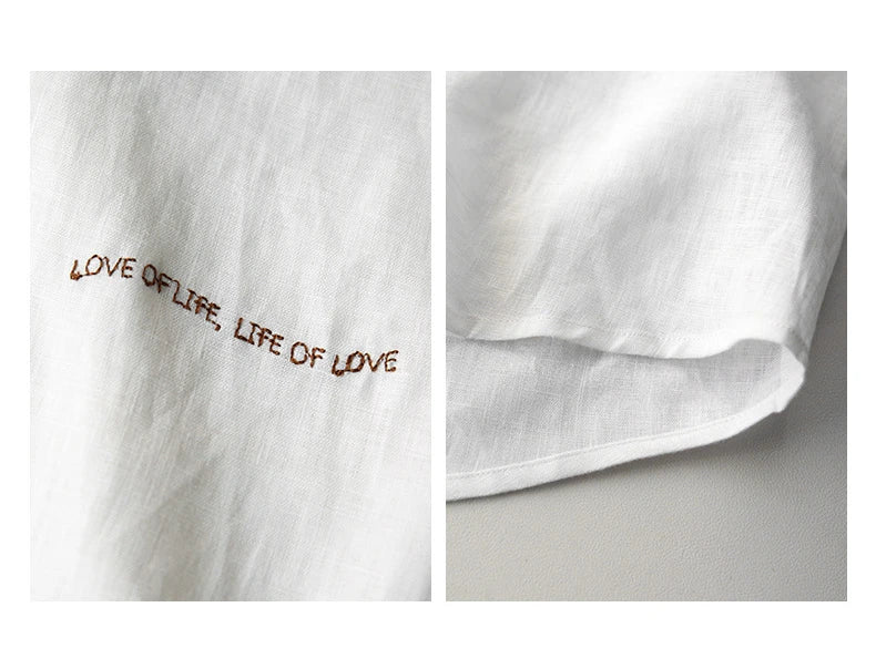 100% Linen Shirt Women 2025 Spring And Summer New Casual Lapel Sunscreen Cardigan Embroidery Long-Sleeved White Shirts