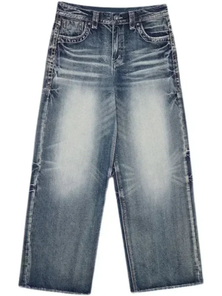 HOUZHOU Y2k 2000s Vintage Baggy Jeans Woman Harajuku Streetwear Oversize Denim Pants Korean Style Gyaru Grunge Hip Hop Trousers
