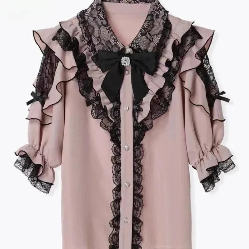 2025 New Summer Kawaii Short Sleeved Blouse Japanese Lolita Cute Sweet Versatile Thin Blusas Women Shirt Princess Party Vestidos