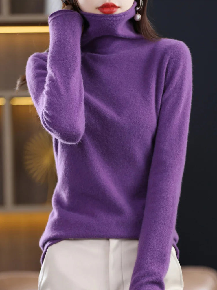 New 100% Merino Wool Turtleneck Cashmere Sweater In Autumn And Winter Women's Casual Knitted Coat Women's Coat Korean Fashion