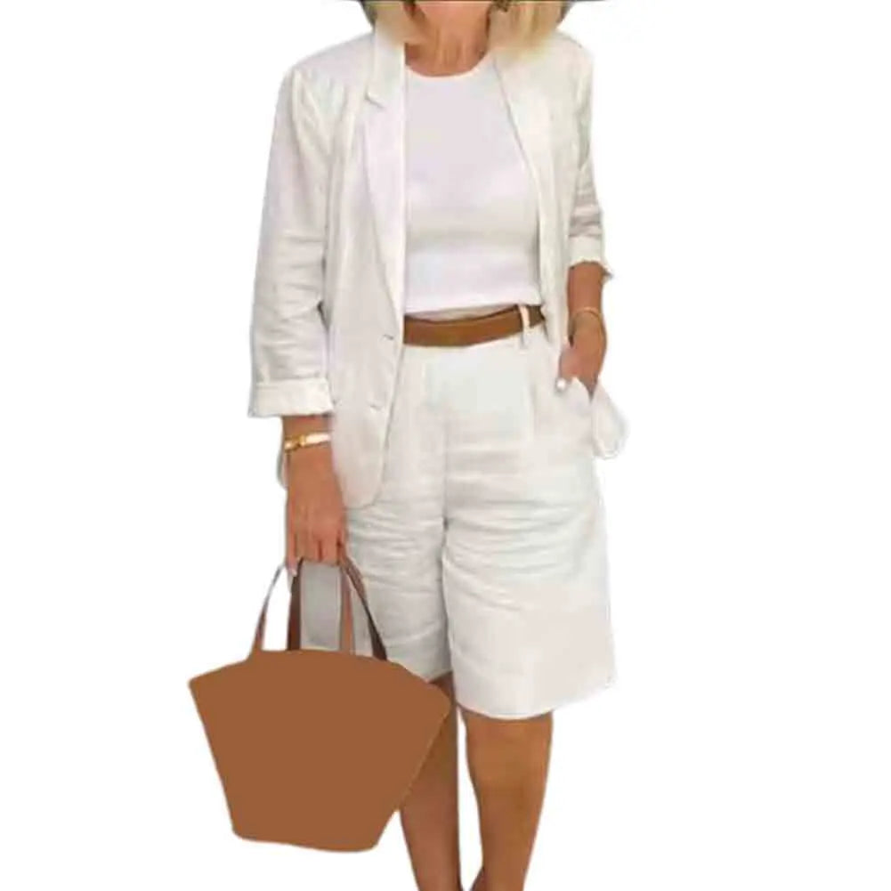 Formal Shorts Suit Knee Length Pants Lady Business Outfit Cardigan Plus Size Lady Coat Shorts Set Daily Wear