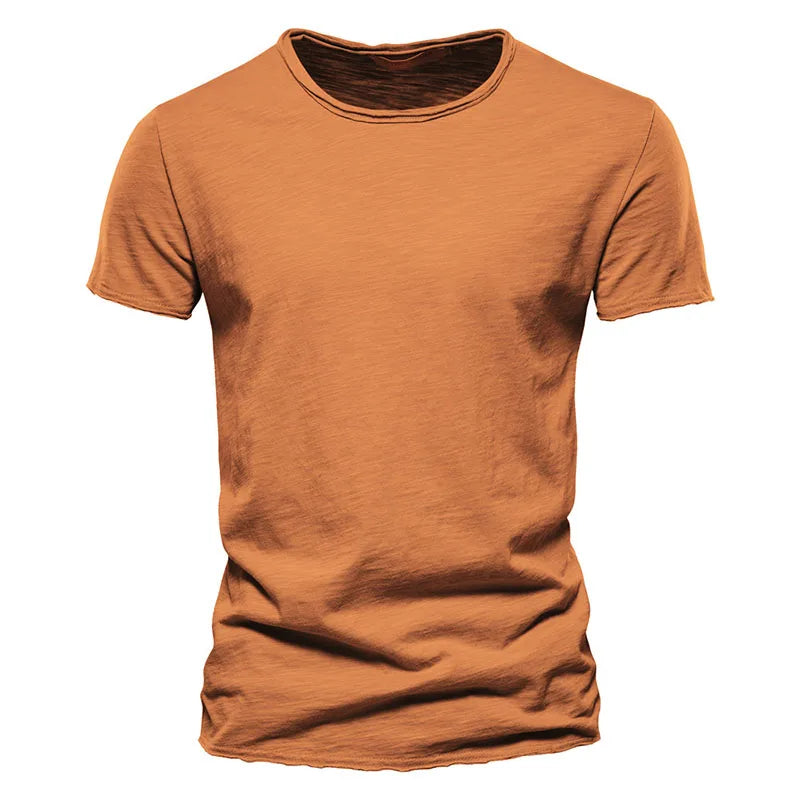 Men's T Shirt Pure Color Round Collar Short Sleeved Tops Tees High Quality Cotton Men T-Shirt Fashion Slim Man T Shirt For Men