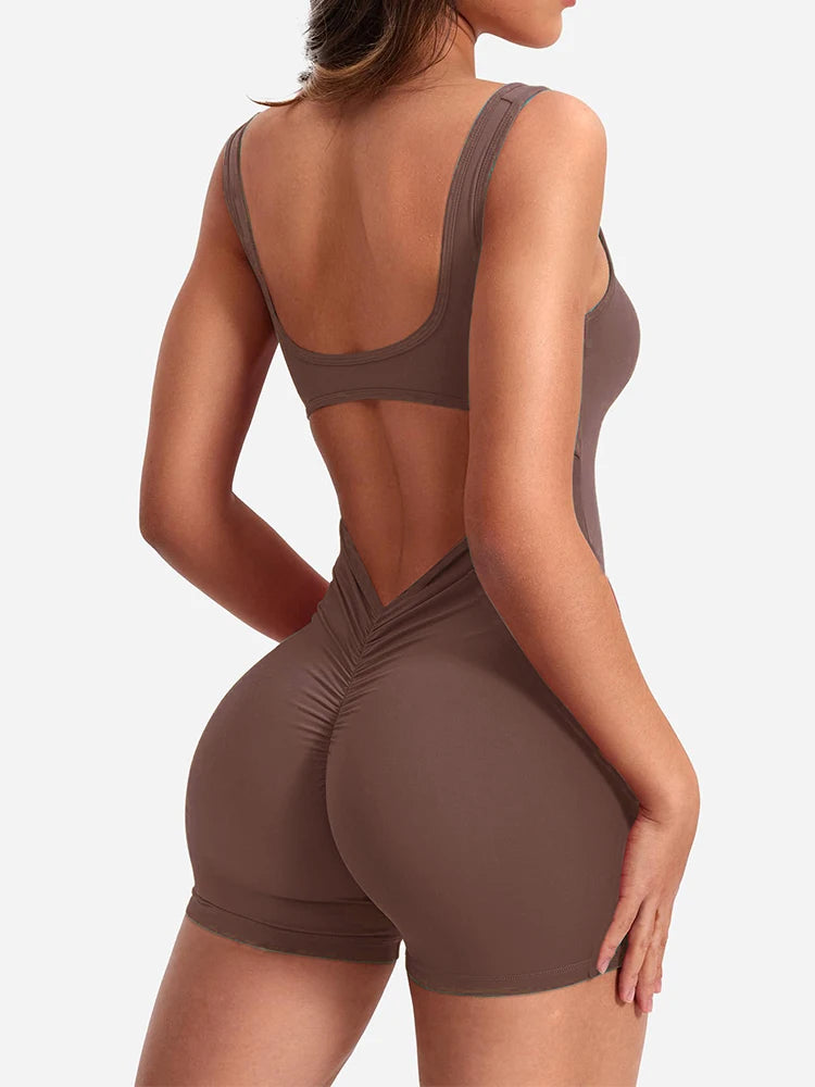 2024 Summer New Women's Yoga One Piece One Piece Vest Sleeveless One Piece Sports Shorts Fitness Sports One Piece