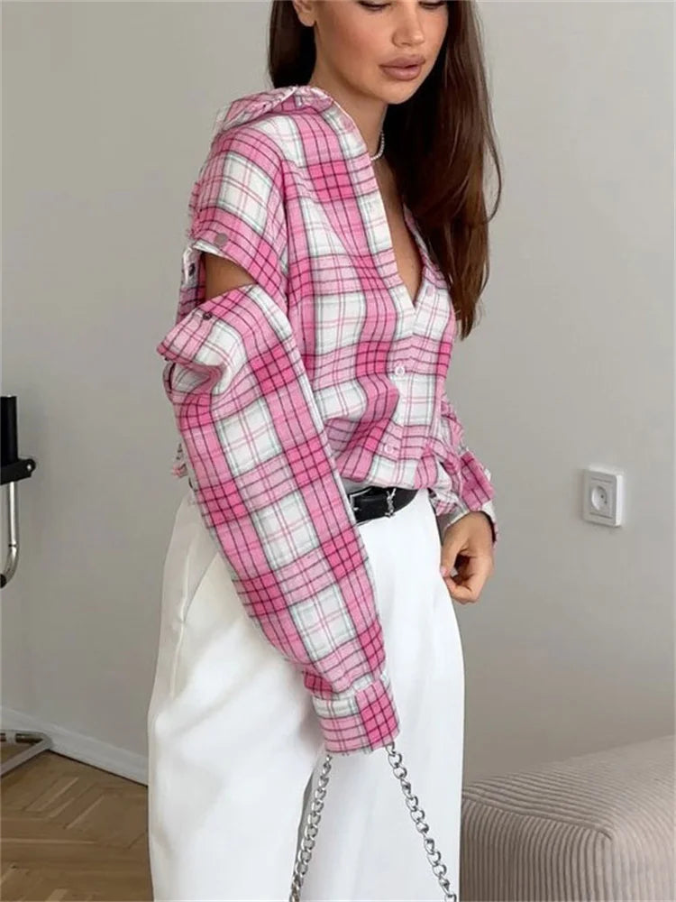 Tossy Casual Printed Patchwork Shirts Top Female Patchwork Lapel Loose Contrast Long Sleeve Elegant Coat For Women Summer Top