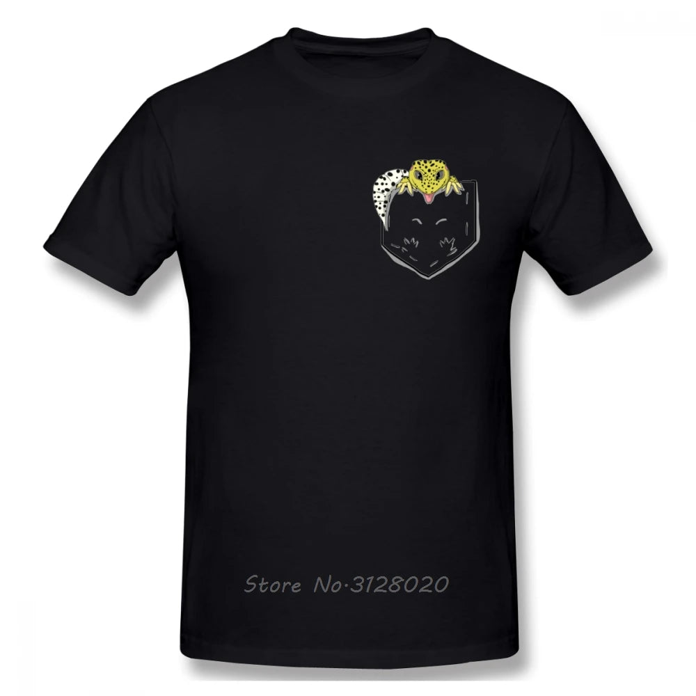 Novelty Reptile Leopard Gecko In Pocket T Shirt Men Cotton O-neck TShirt Hip Hop Tees Tops Streetwear Harajuku