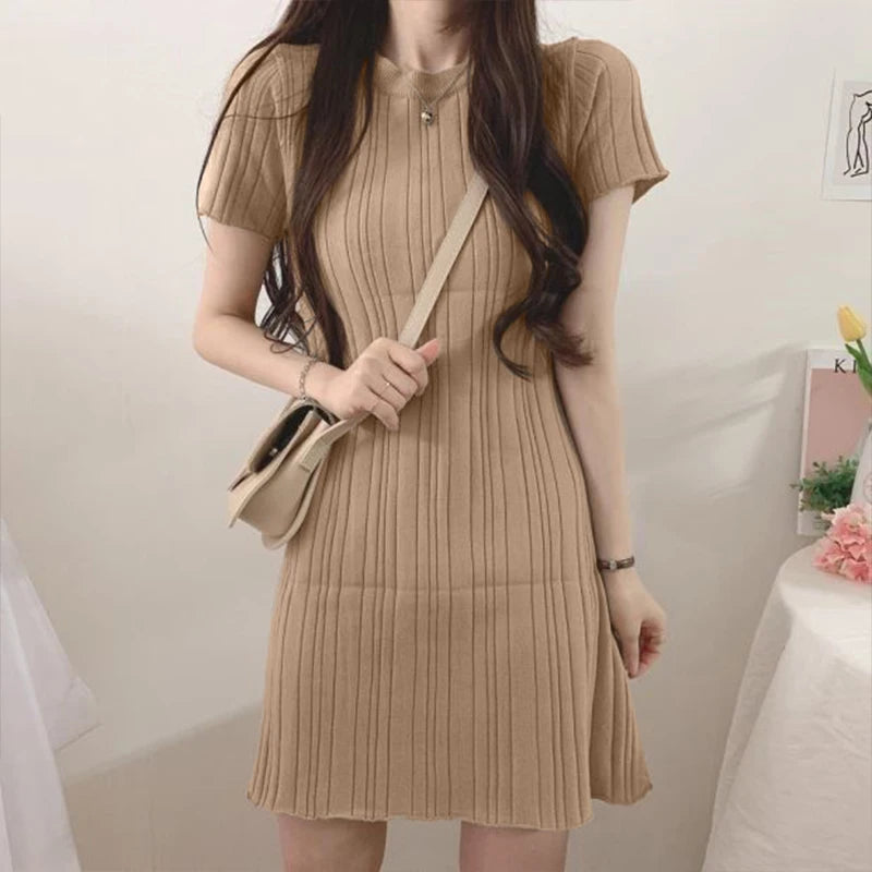 Women Solid Color Short Sleeve Round Neck Casual Daily Summer Mini Dress