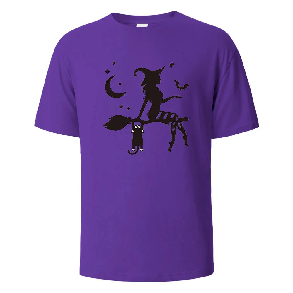 Witch Print t shirts 100% Cotton Summer Tees For Men Women Oversize Casual Tops t shirts