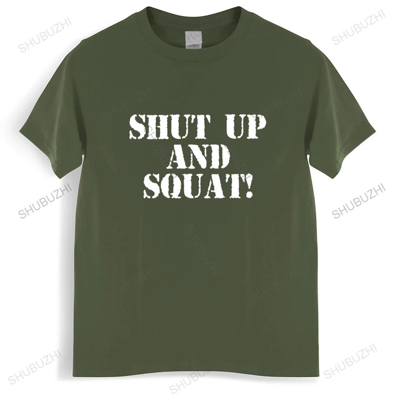 Men T-Shirts Shut Up And Squat Novelty Tees Short Sleeve Gym Fit Fitness Bodybuilding T Shirts Crewneck Clothes Printed
