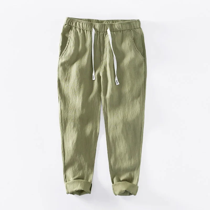Spring Summer New Pure Color 100% Linen Pants Men Clothing Casual Simple Oversize Trousers B8236