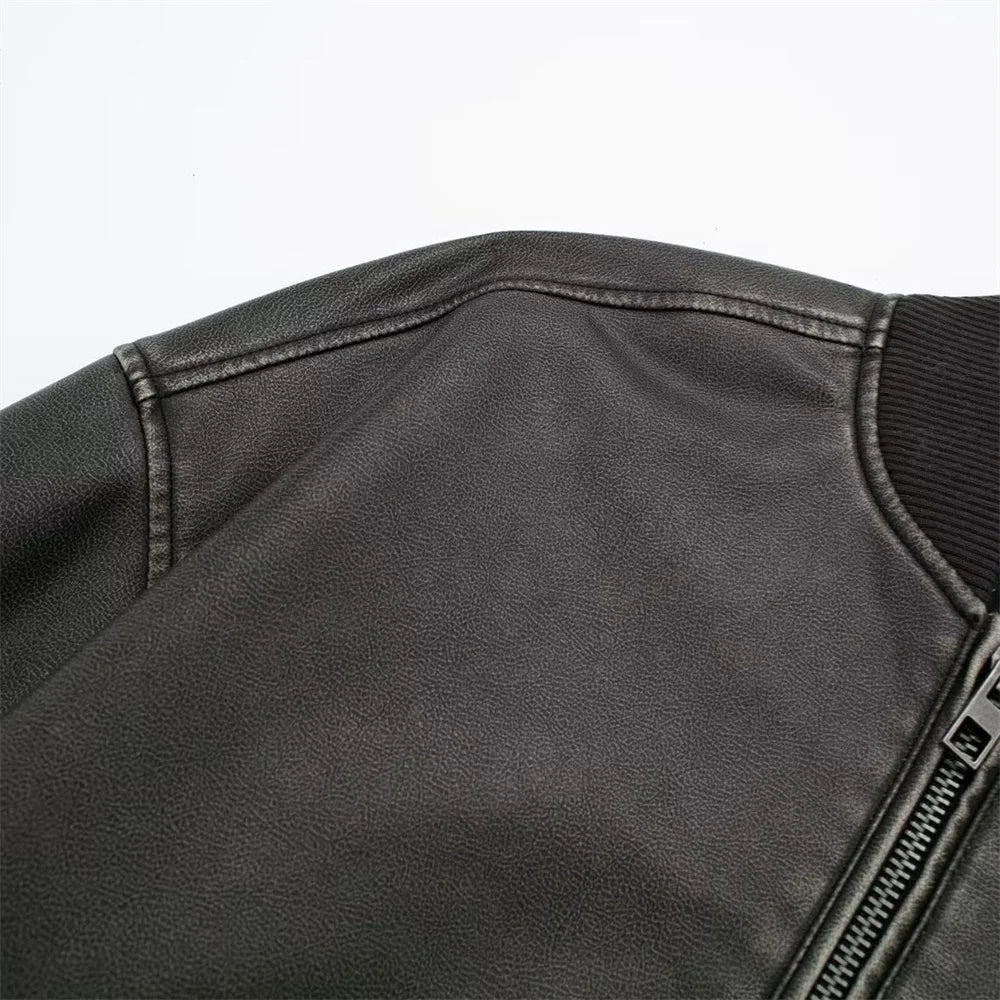 UNIZERA 2023 Autumn/Winter New Women's Wear New Fashion Casual Loose Retro Faux Leather Pilot Jacket Coat