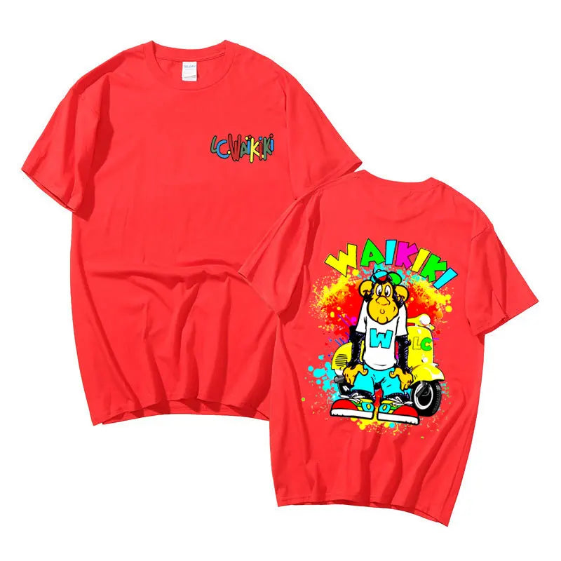 Funny Lc Waikiki Monkey Electric Bike Graphic Tshirt Men Women Fashion Casual T-shirt Male Summer Oversized Short Sleeve Tees