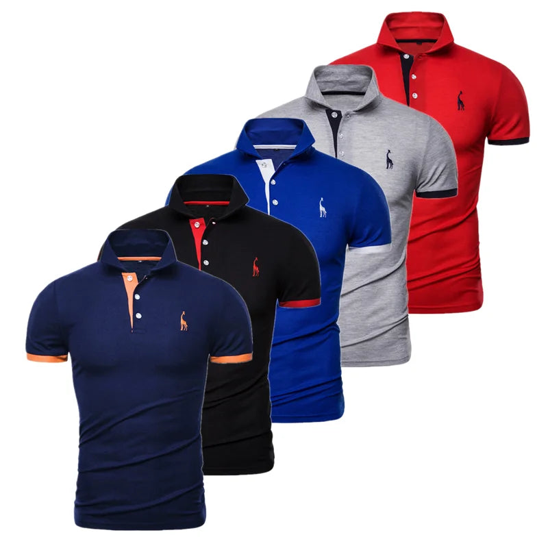 Dropshipping 5 Sets Polo Giraffe Shirt Men Quality Embroidery Summer Short Sleeve Polo Casual Business Social Mens Polos BR Size