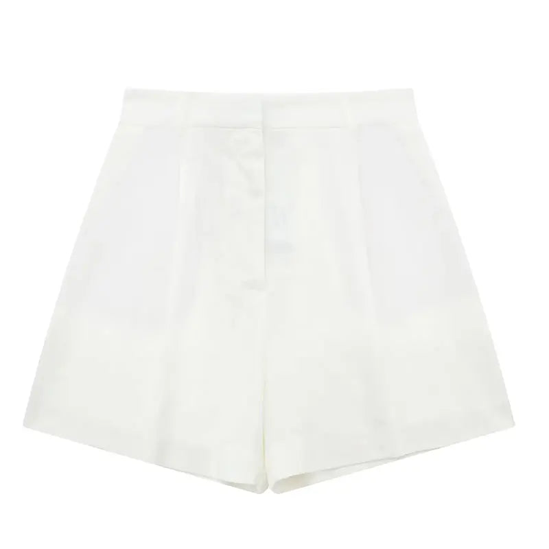 TRAFZA Women Vinatge Fashion Shorts Set Solid White Sleeveless Vest+Pockets Pants Female Two Pieces Set Street Roupa De Mujer