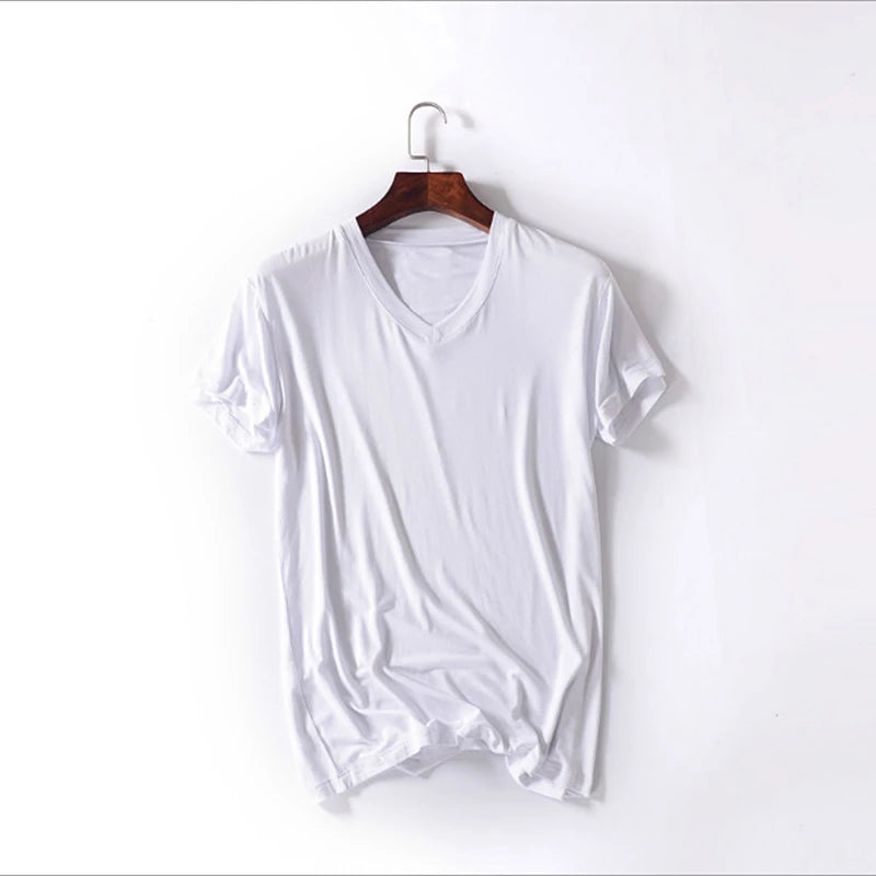 2025 Brand New Men's Modal T-Shirt V-Neck Large Size Men T-Shirt Short Sleeve Loose Man T shirt Solid Color For Male Tops Tees