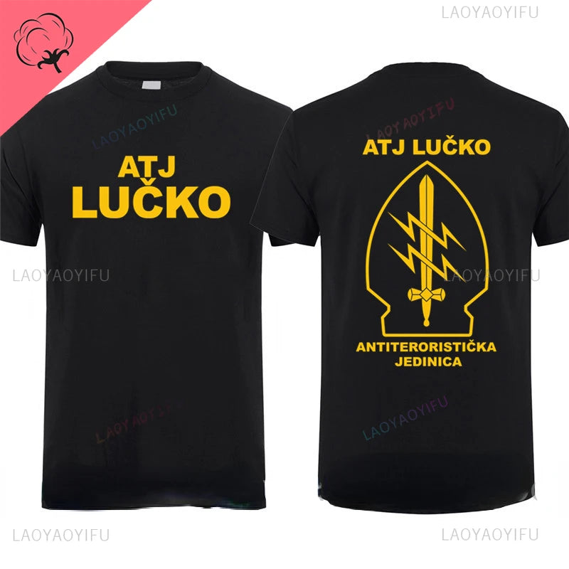 ATJ LUCKO Croatian Counter Terrorism Special Unit Force Tshirt Man Men Short Sleeved Tops Tee Shirt Summer Cotton Short Sleeve