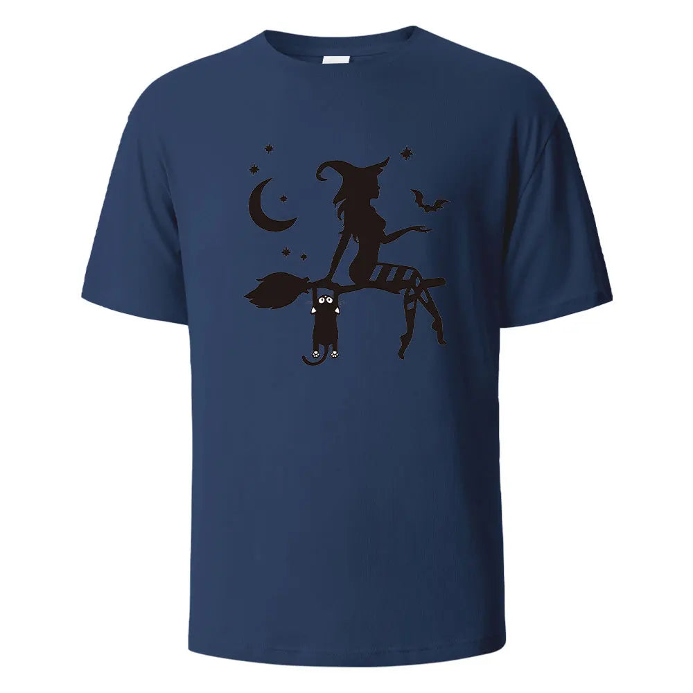 Witch Print t shirts 100% Cotton Summer Tees For Men Women Oversize Casual Tops t shirts