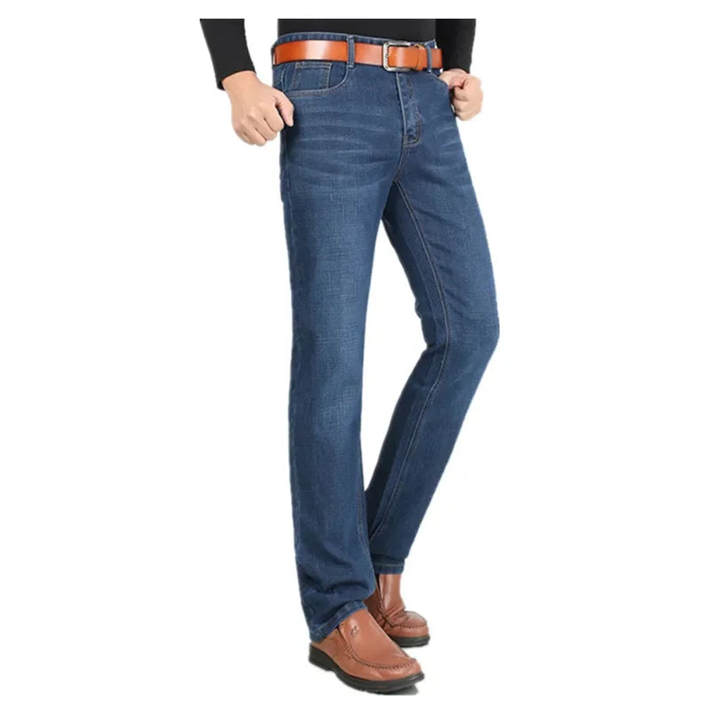 Extra Long Summer Jeans 117CM Tall Mens Thin Stretched Plus Size 40 42 44 Oversized Slim Fit High Waist Blue  Denim Trousers