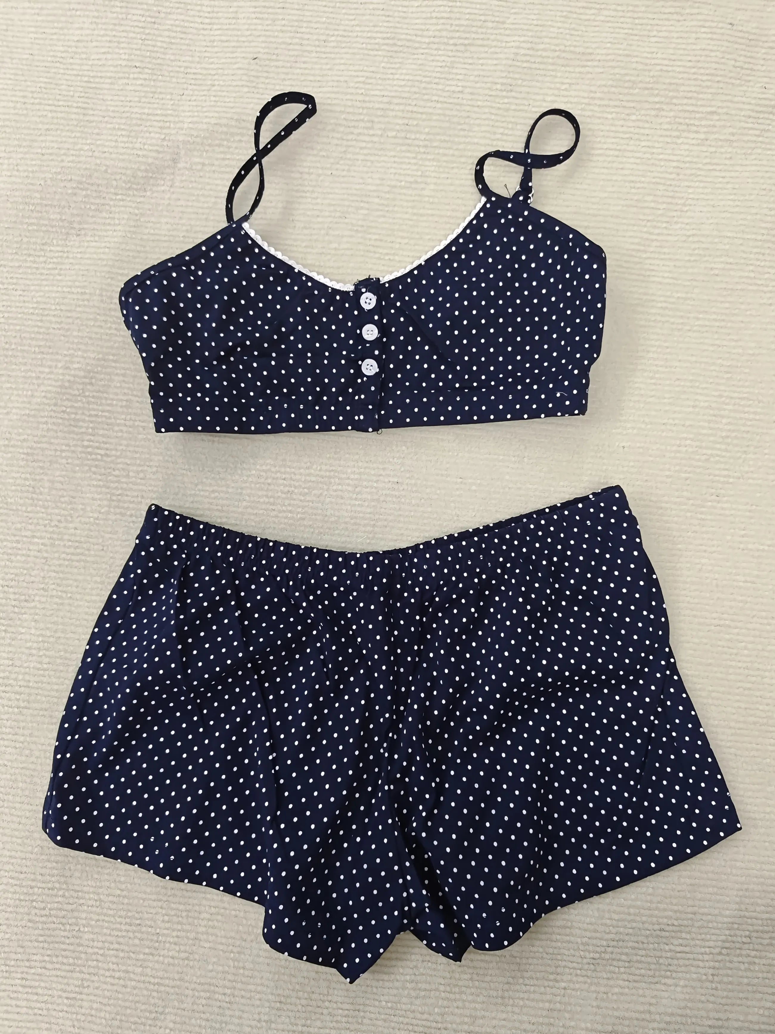 New Cherry Cotton Bra Shorts 2 Pieces Set Women Sexy V-neck Slim Bras with Straight Short Pants Casual Sweet Home Pajama Sets