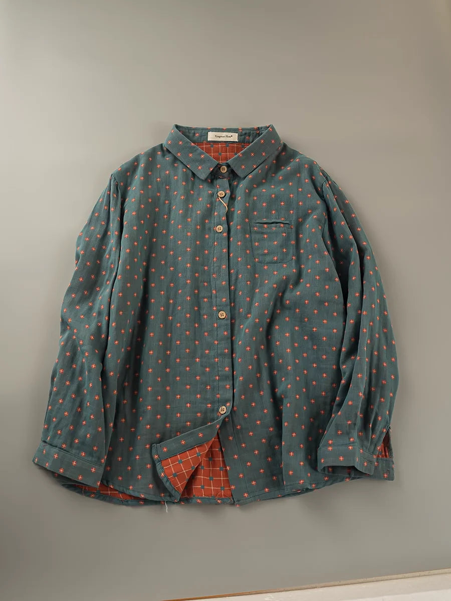Plus Size Tops Double Layers Cotton Yarn Polka Dot Shirt Blouse Long Sleeve Tops Women Autumn Aesthetic Clothing Woman
