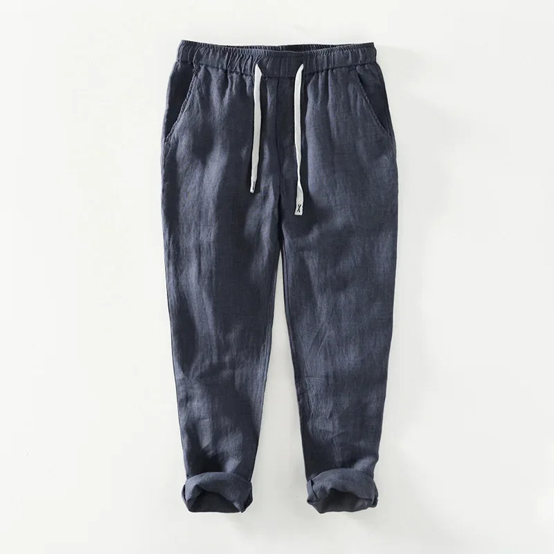 Spring Summer New Pure Color 100% Linen Pants Men Clothing Casual Simple Oversize Trousers B8236