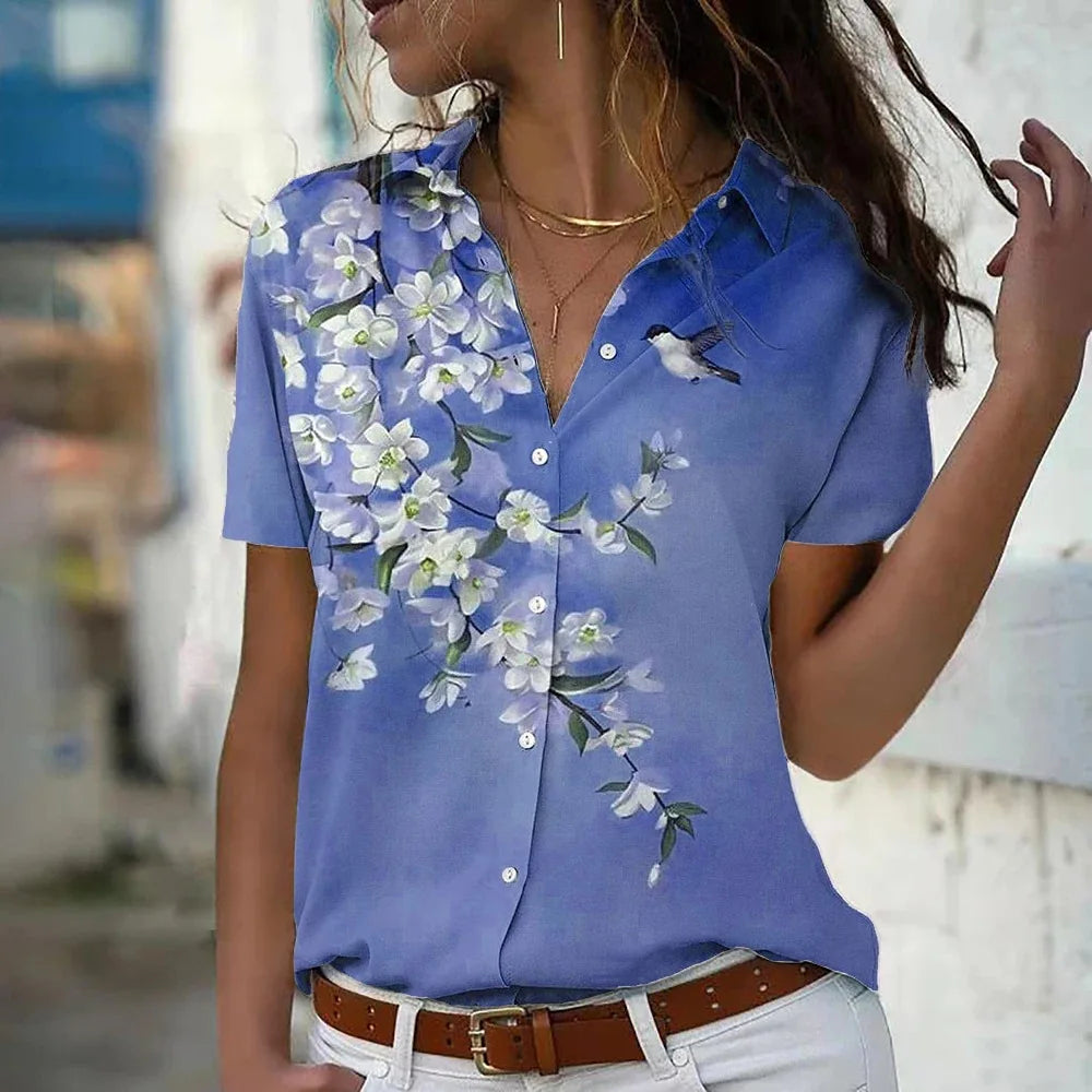 3d Floral Printing Women Casual Shirts Summer Short Sleeve Flower Pattern Streetwear Ladies Blouses Tops 3XL Large Size Shirt