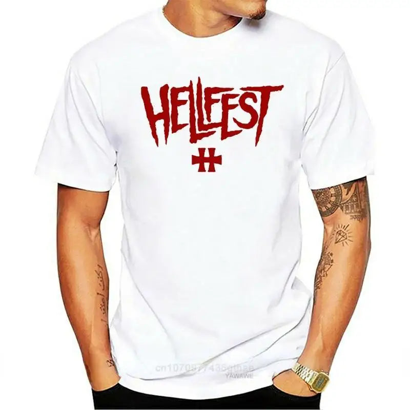 Hellfest Heavy Metal Music Festival Logo Men'S Black White T-Shirt Unisex Street Fashion Hipster Tee Hip-hop Casual Streetwear