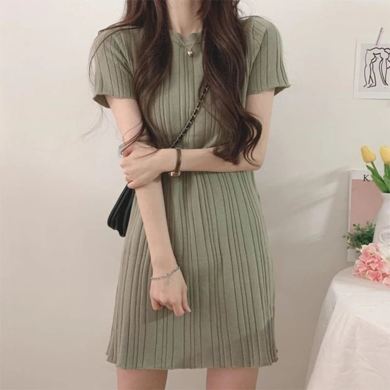 Women Solid Color Short Sleeve Round Neck Casual Daily Summer Mini Dress