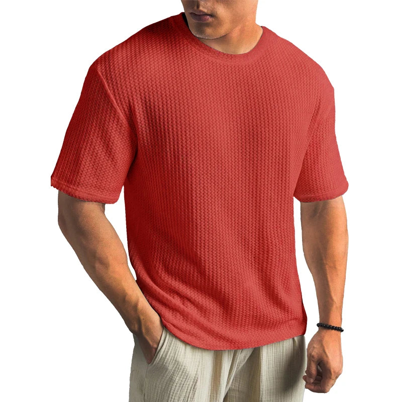Solid Color Waffle T-shirts for Men Casual Brand Quality Short-sleeved Men's Tees New Summer Fashion Designer Tops Male