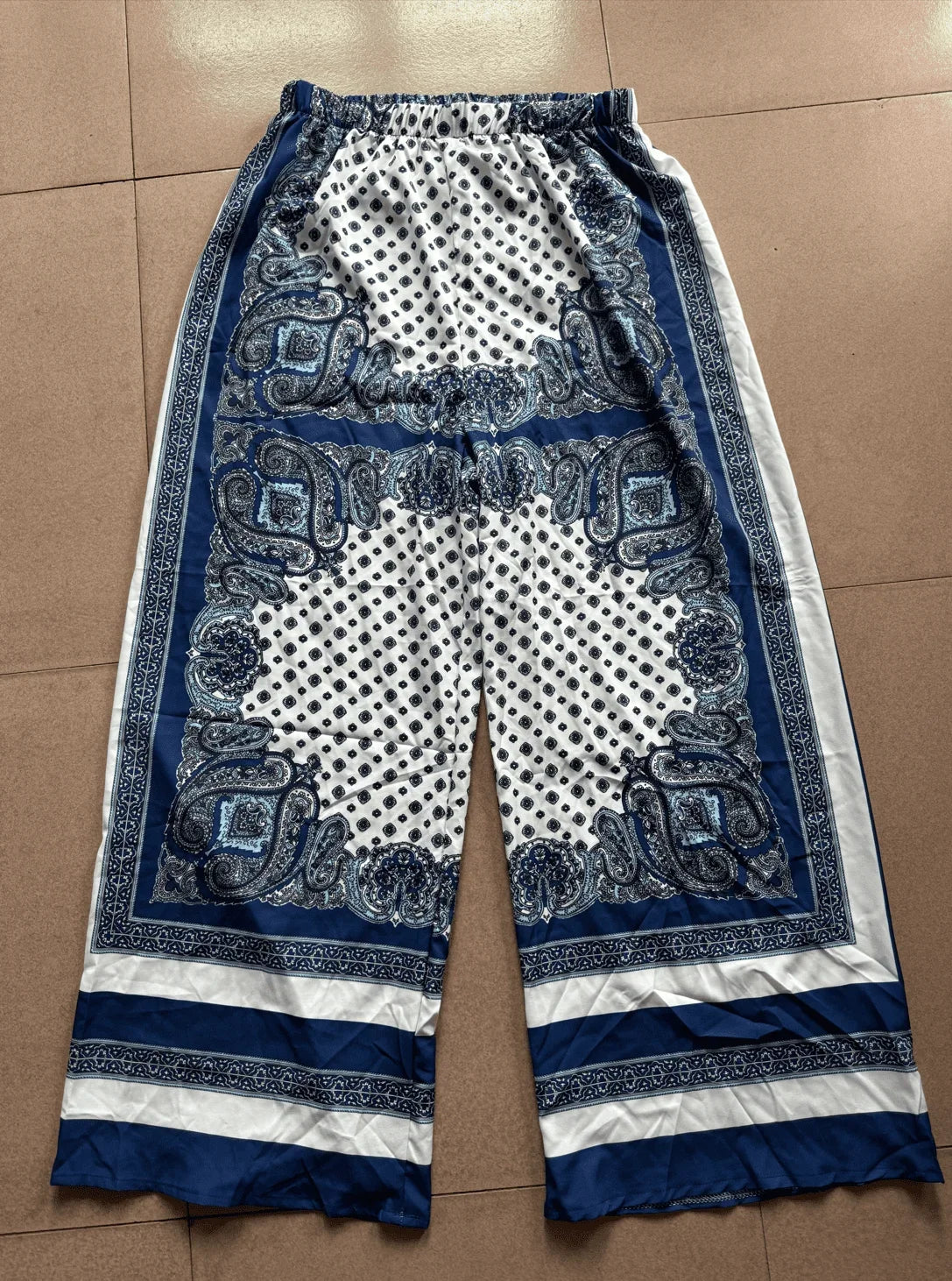 Stylish Printed Lace-Up Vest & Pants Two-Piece Set Summer Satin Print Women Casual Sling Lace Up Top Wide Leg Pants 2 Piece Set