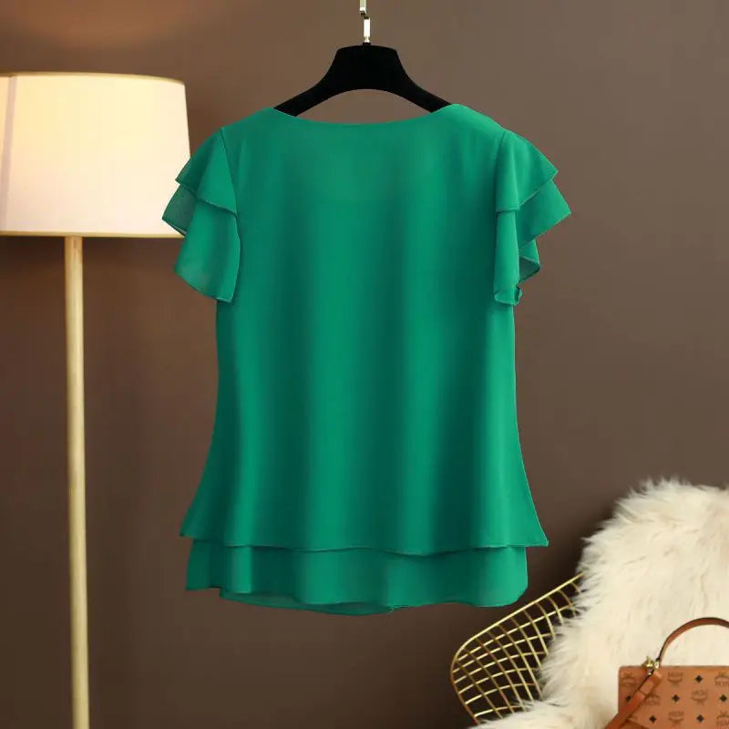 Women Women's Clothing Blouse Summer new short sleeved chiffon top T-shirt loose versatile stylish shirt trend Shirts Blouses